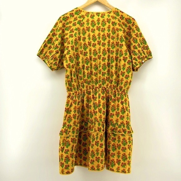 Maisie Nordstrom Yellow Floral Puff Sleeve Tie Neck Mini Dress Size Large - Picture 2 of 12